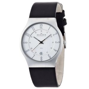 Skagen mens stainless steel and leather watch